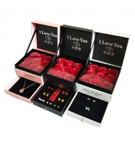 Custom Luxury Soap Roses Jewelry Box Double-Layer Drawer Ring Necklace Packaging Boxes Valentine'S Day Rose Flower Gift Box