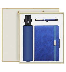 Promotional Business Pu Leather Notebook Pen Umbrella Insulated Water Bottle Customizable Printing Logo USB Gift Set
