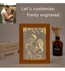 Valentine'S Day Gfit Personalized Customize Night Lamp Cute Photo Frame Wooden 3D Acrylic USB LED Night Lamp For Bedroom