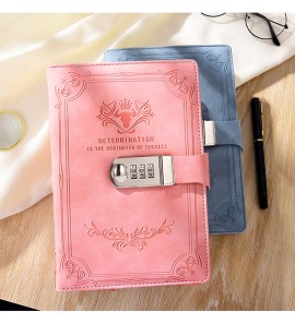 Wholesale Soft Cover Leather Notebook Custom Journal A5 Retro Combination Lock Notebook Baby Daily Log Notebook